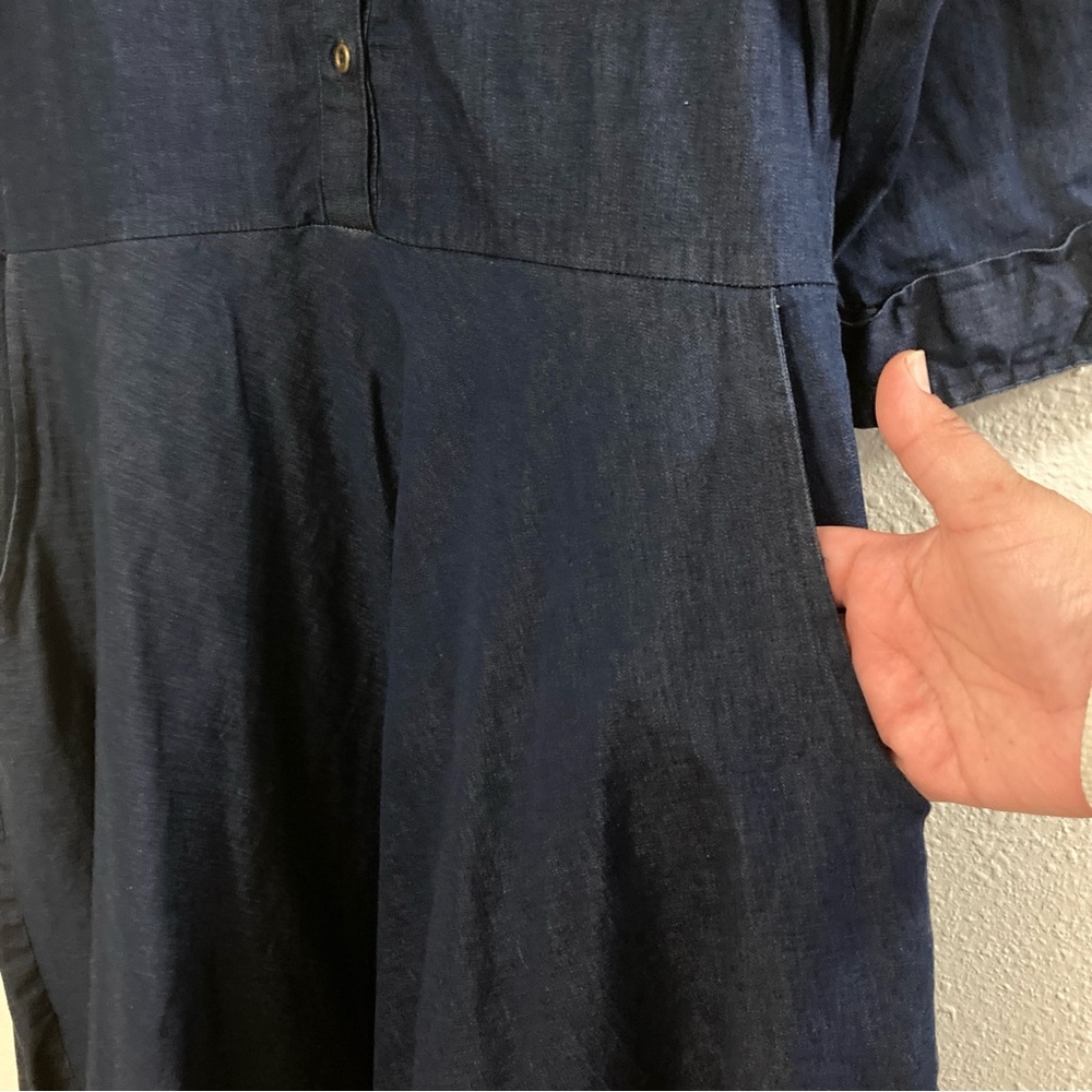 Blue Midi Polo Dress with Cuffed 3/4 Sleeves - Picture 7 of 13